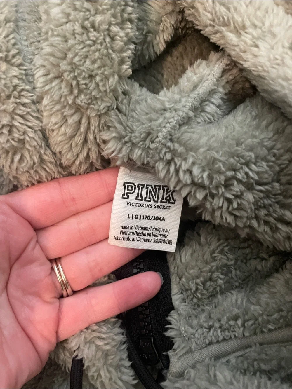PINK Victoria's Secret Olive Green Sherpa Half-Zip Hoodie